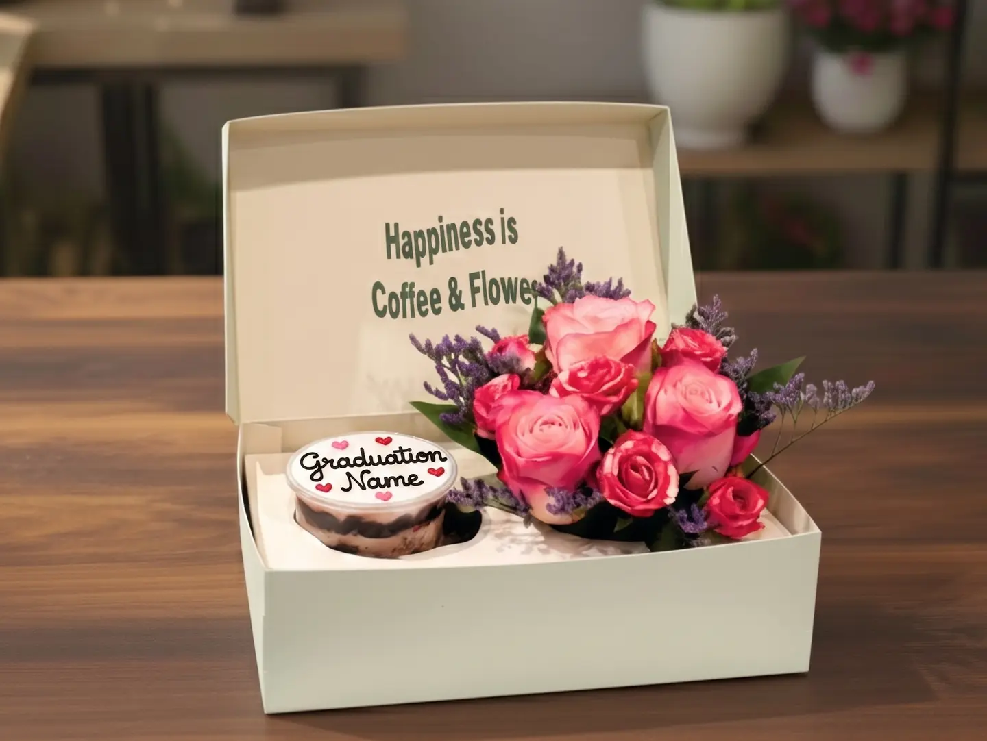 Happiness Box Cupcakes And Flowers For Graduation With Your Name Medium Size