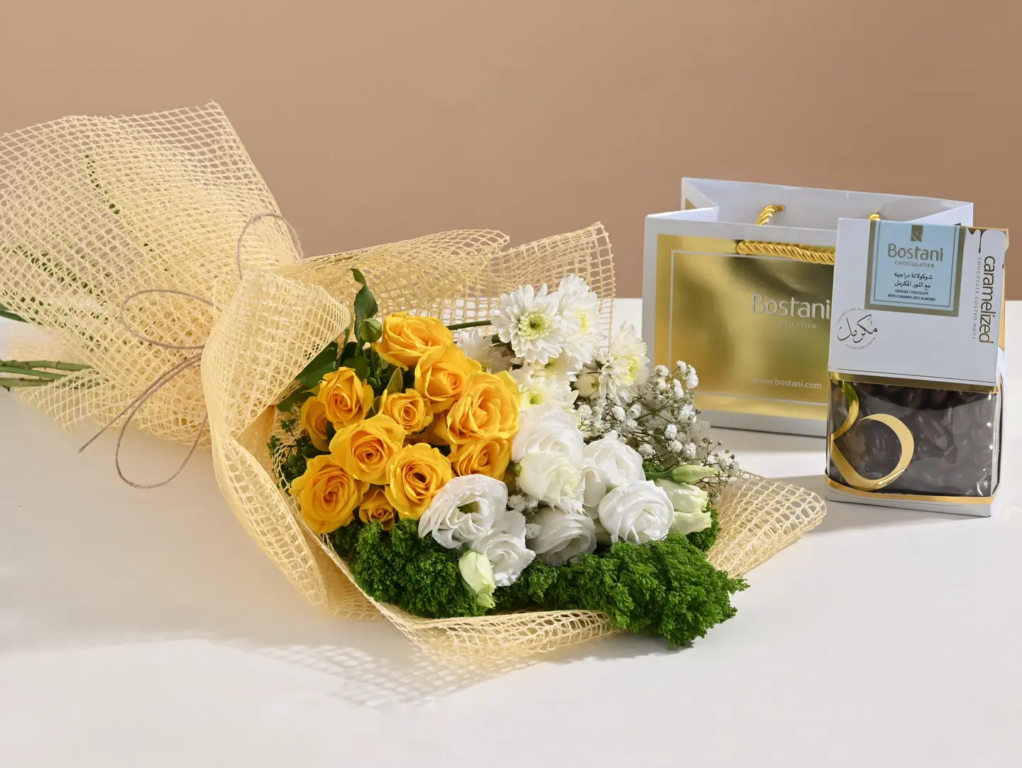 Yellow Baby Rose Bouquet With Bustani Chocolate