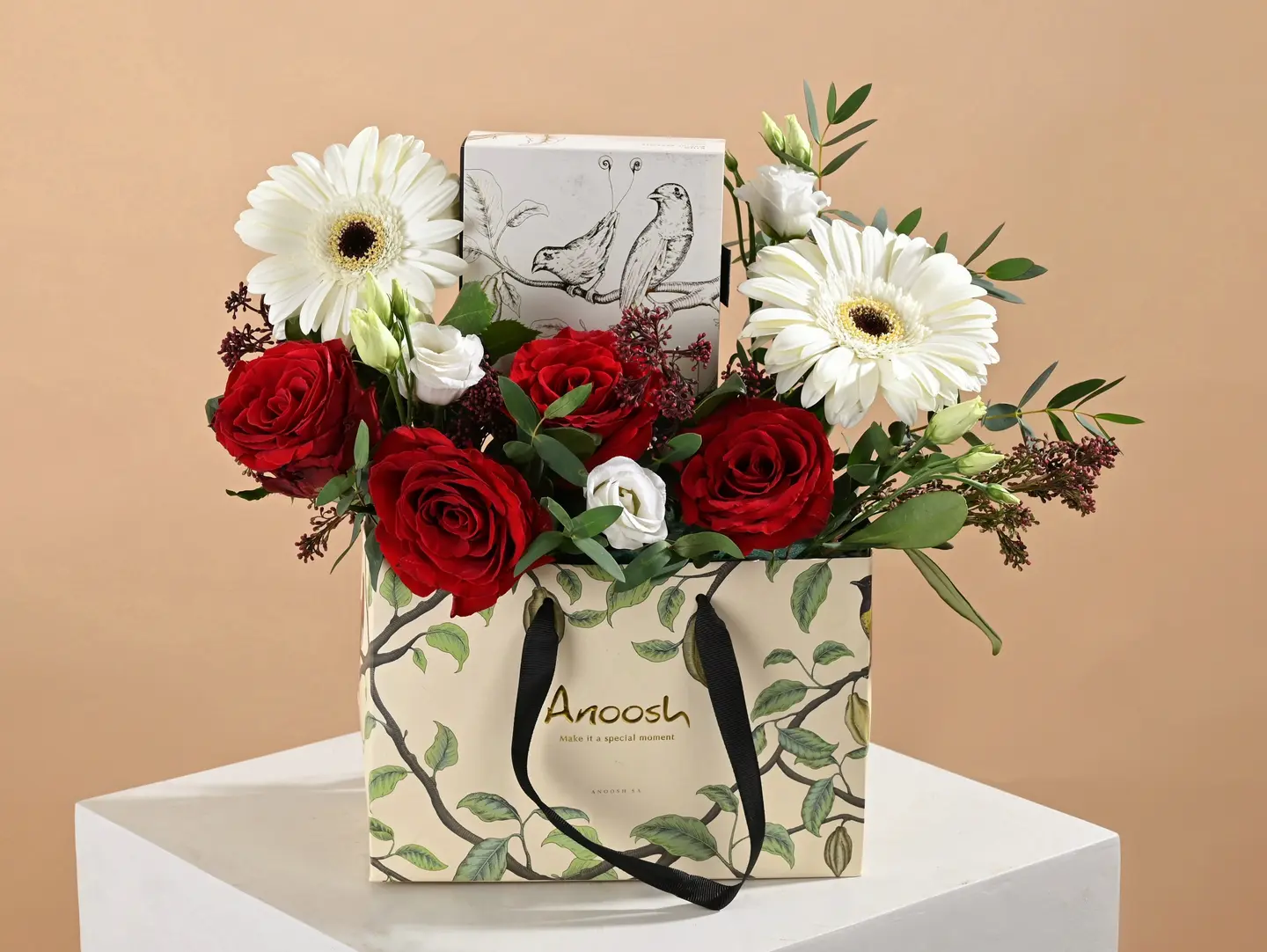 Red Roses Paired With Anoosh Chocolates
