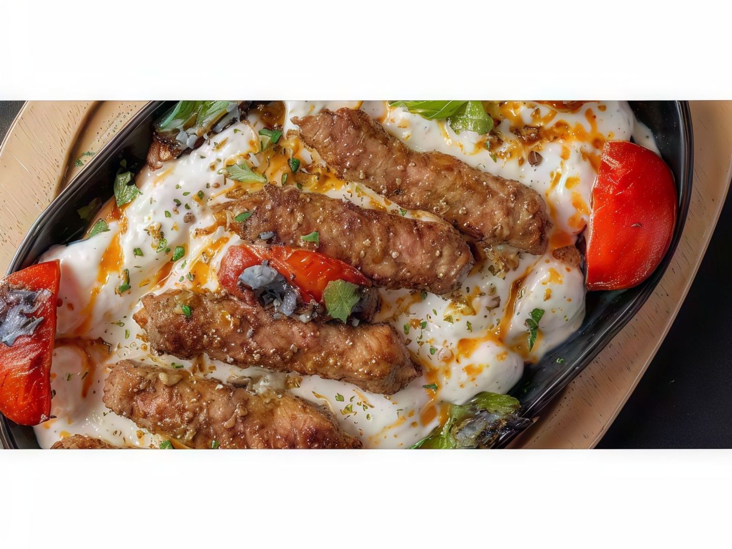 صحن لحم محلى بالكريما