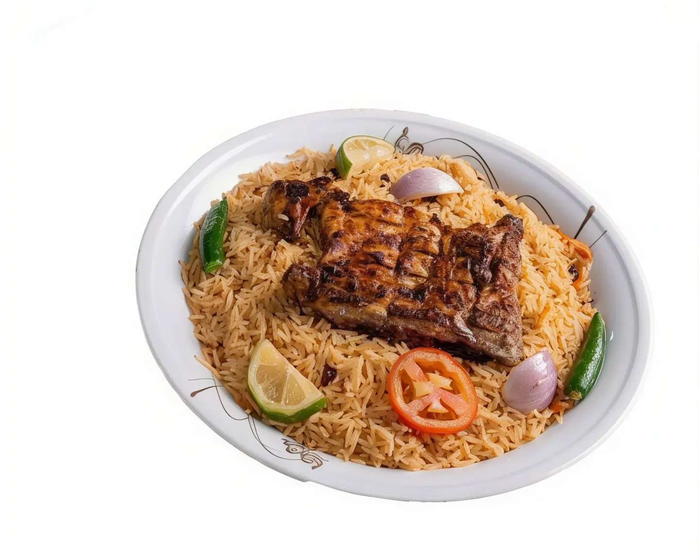 نص حبة على الفحم مع أرز بخاري
