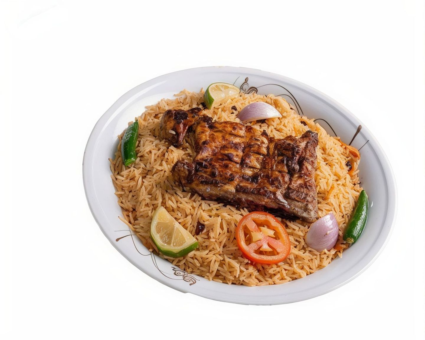 نص حبة على الفحم مع أرز بخاري