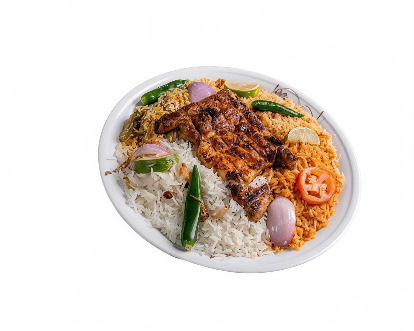 نص حبة على الفحم مع أرز مشكل