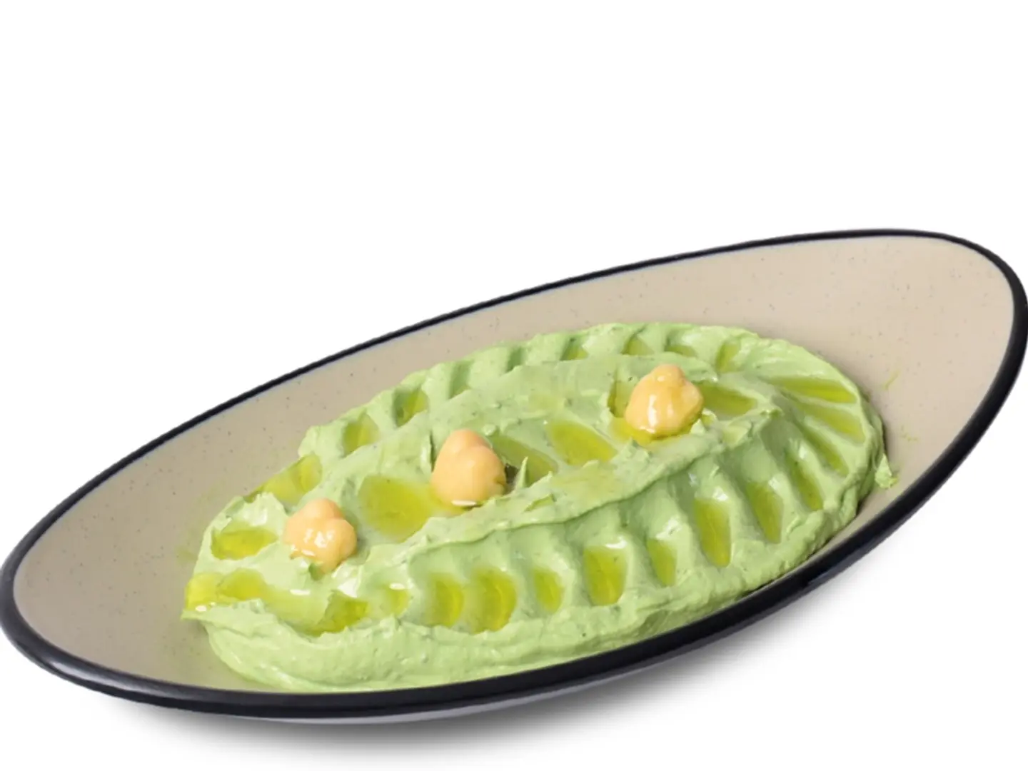 Creamy Hummus Blended With Fresh Basil Leaves