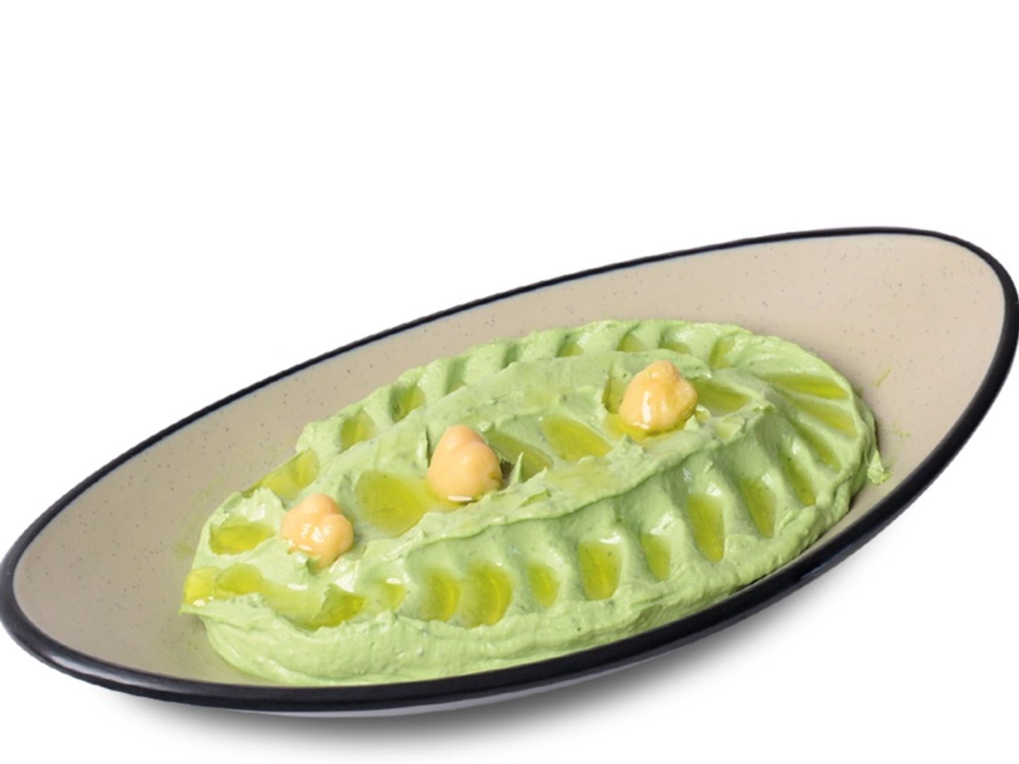 Creamy Hummus Blended With Fresh Basil Leaves
