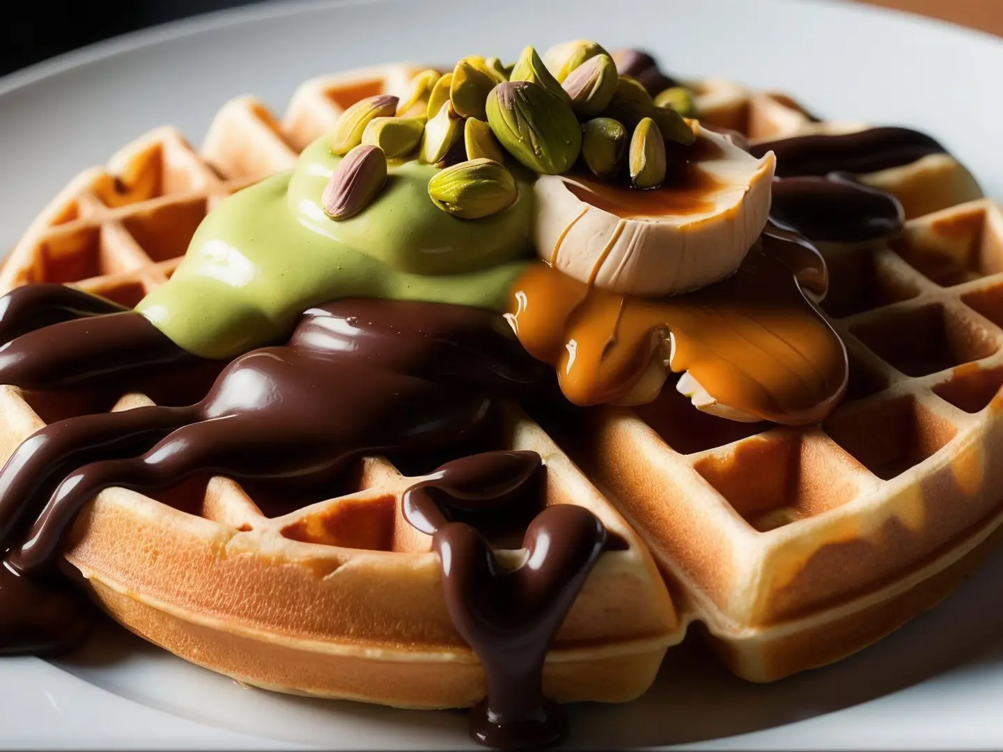 Crepe Waffle – Two Pieces With Chocolate, Pistachio, And Lotus