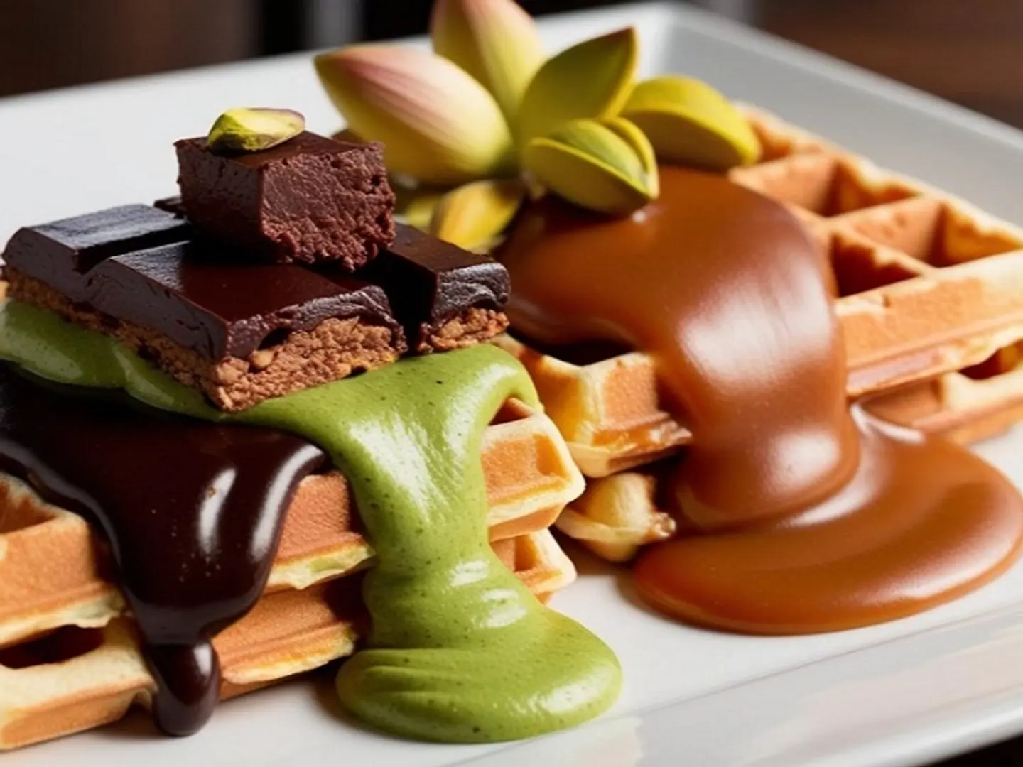 Crepe Waffle – One Pieces With Chocolate, Pistachio, And Lotus
