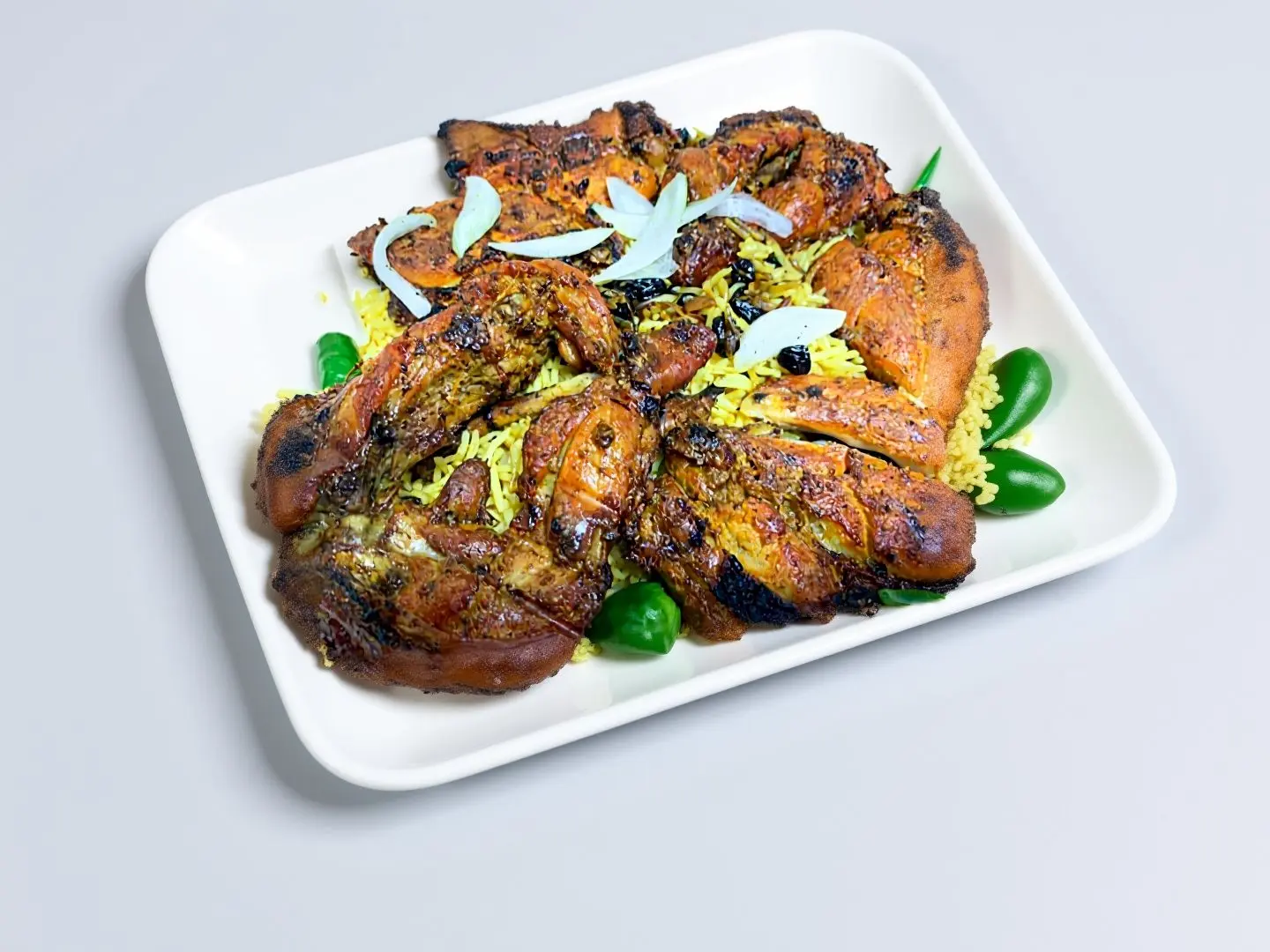 Chicken On Charcoal With Rice