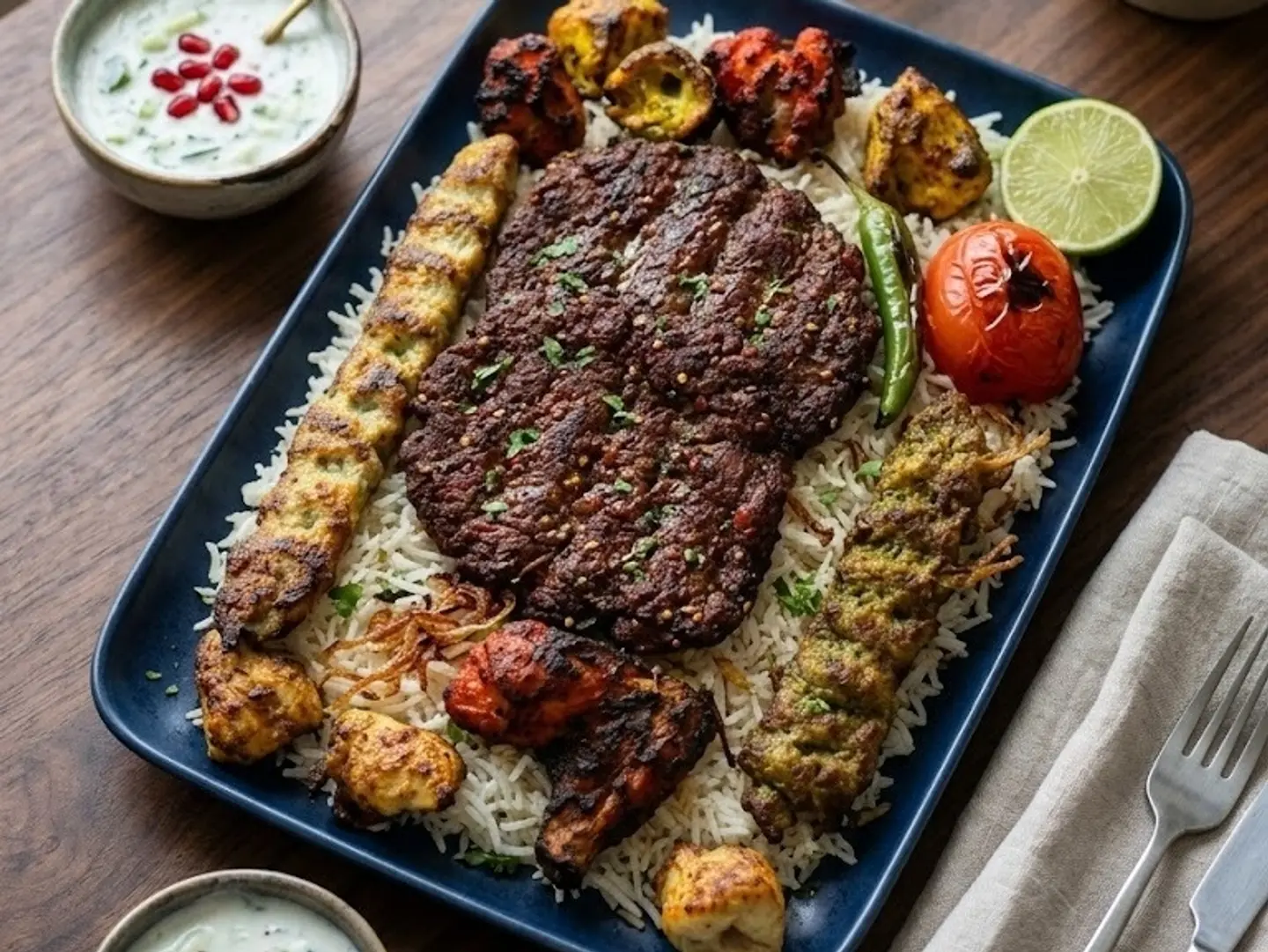 طبق الشواء البشاوري مع رز (اربعة اشخاص)