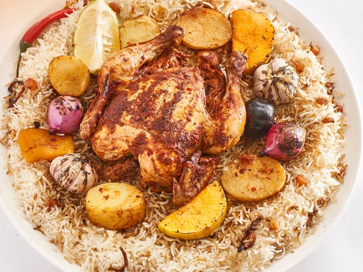 نصف دجاج مكنون بالخضار رز احمر