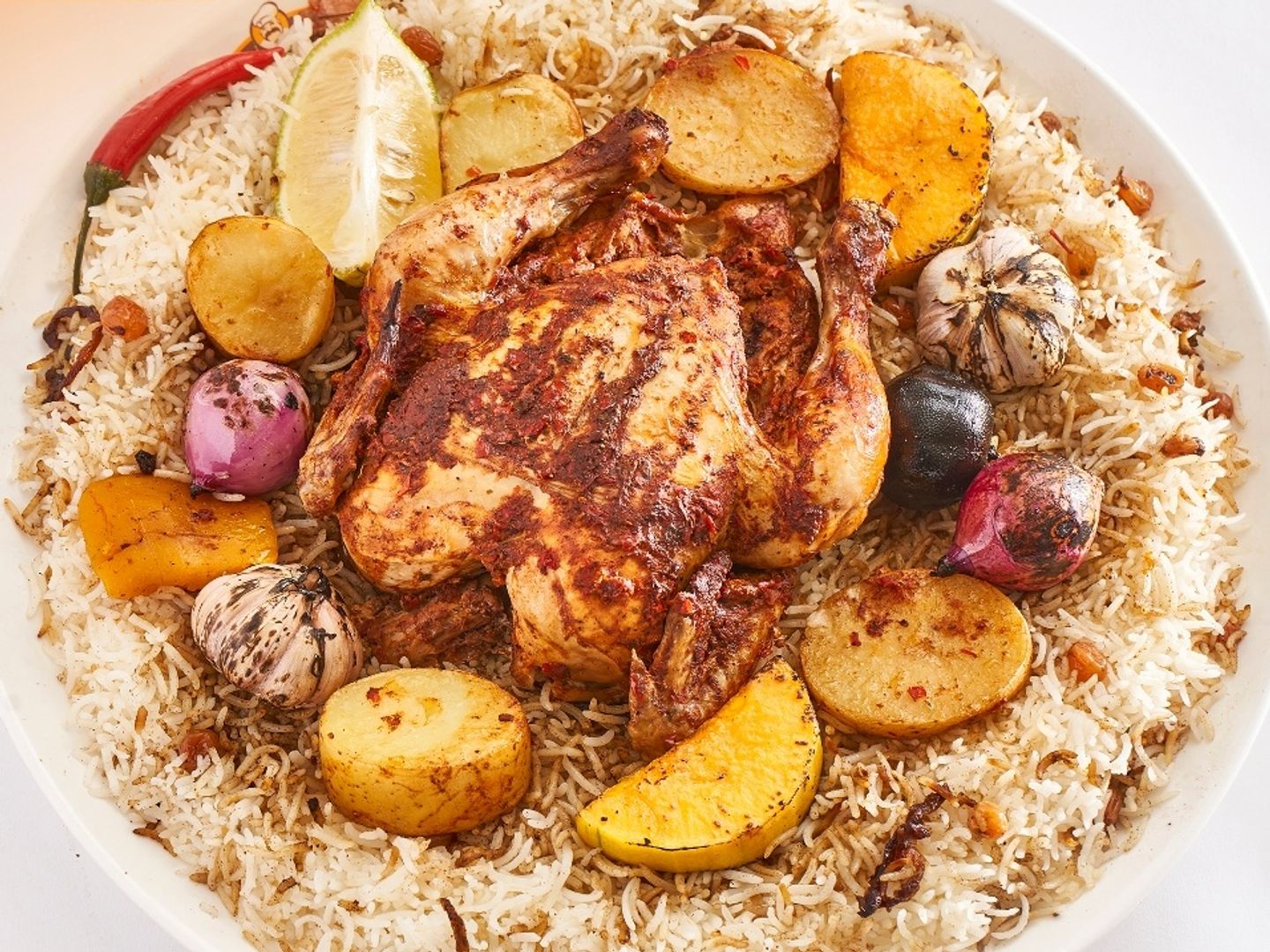 نصف دجاج مكنون بالخضار رز بشاور