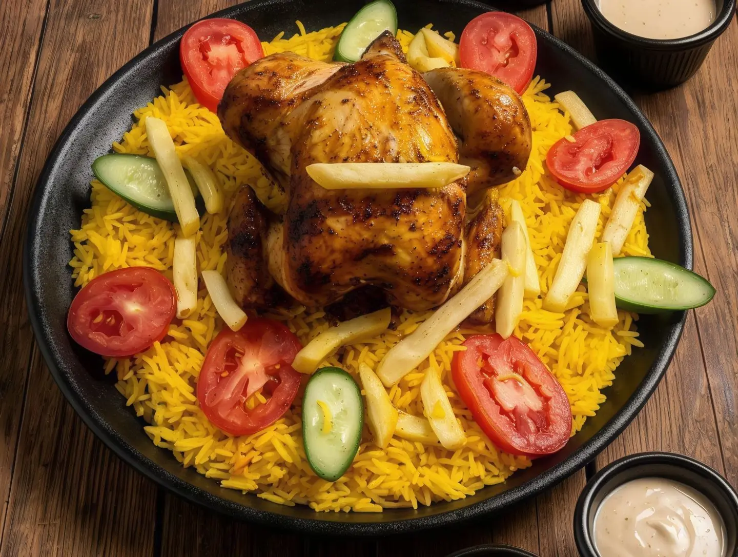 دجاج شواية كاملة مع صحن أرز