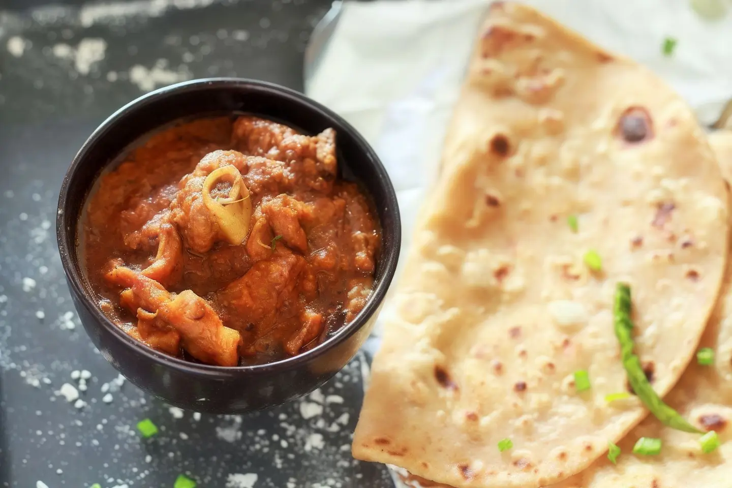 Mutton Curry With Chapati Roti And Dal