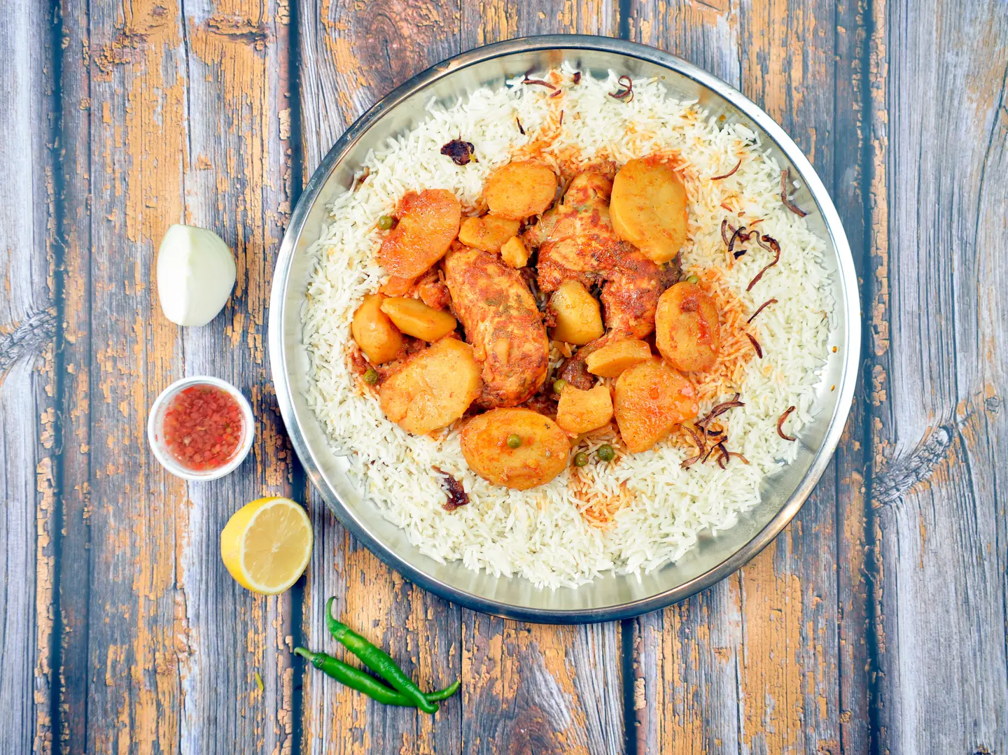 حبة دجاج مع الرز والبطاطس بالفرن