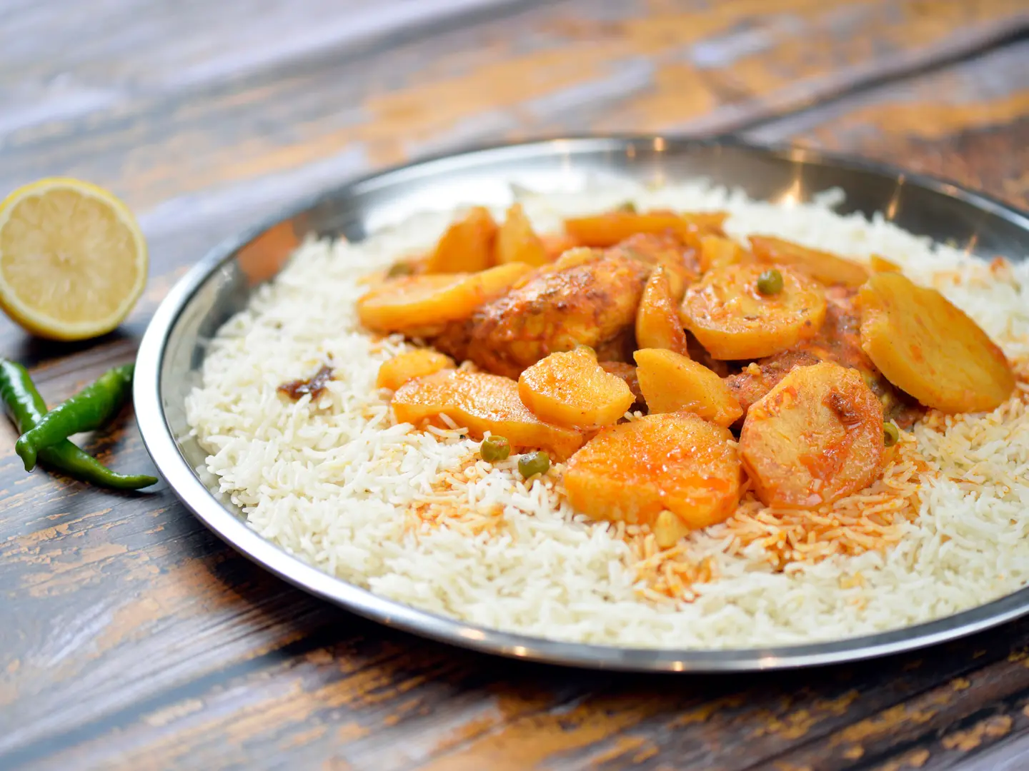 نصف حبة دجاج مع الزر والبطاطس بالفرن