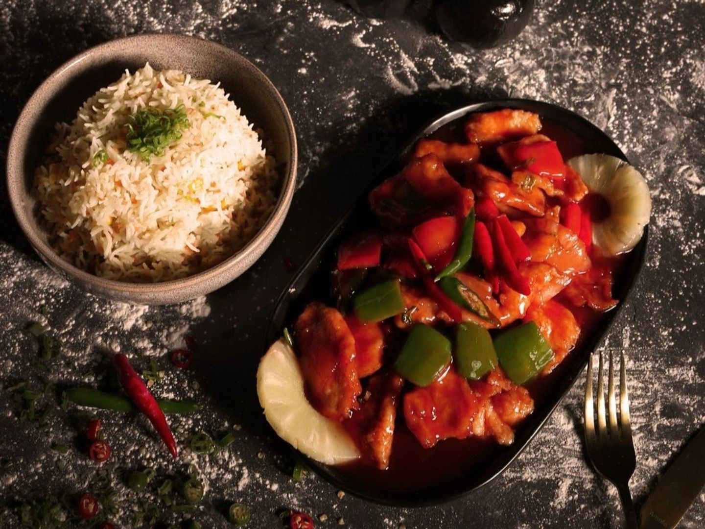 Sweet And Sour Chicken With Fried Rice