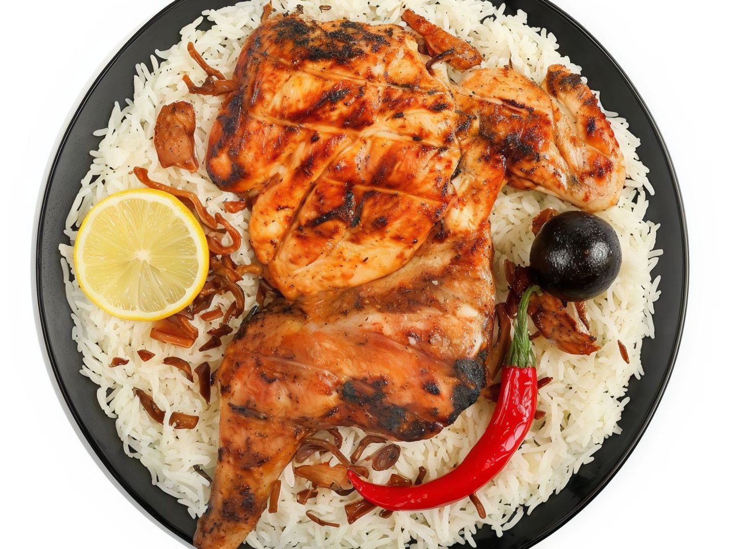 نصف دجاج عالفحم مع الرز