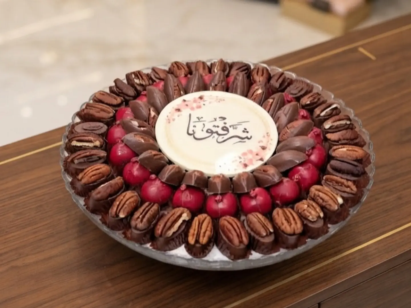 صينية زجاج بعبارة شرفتونا