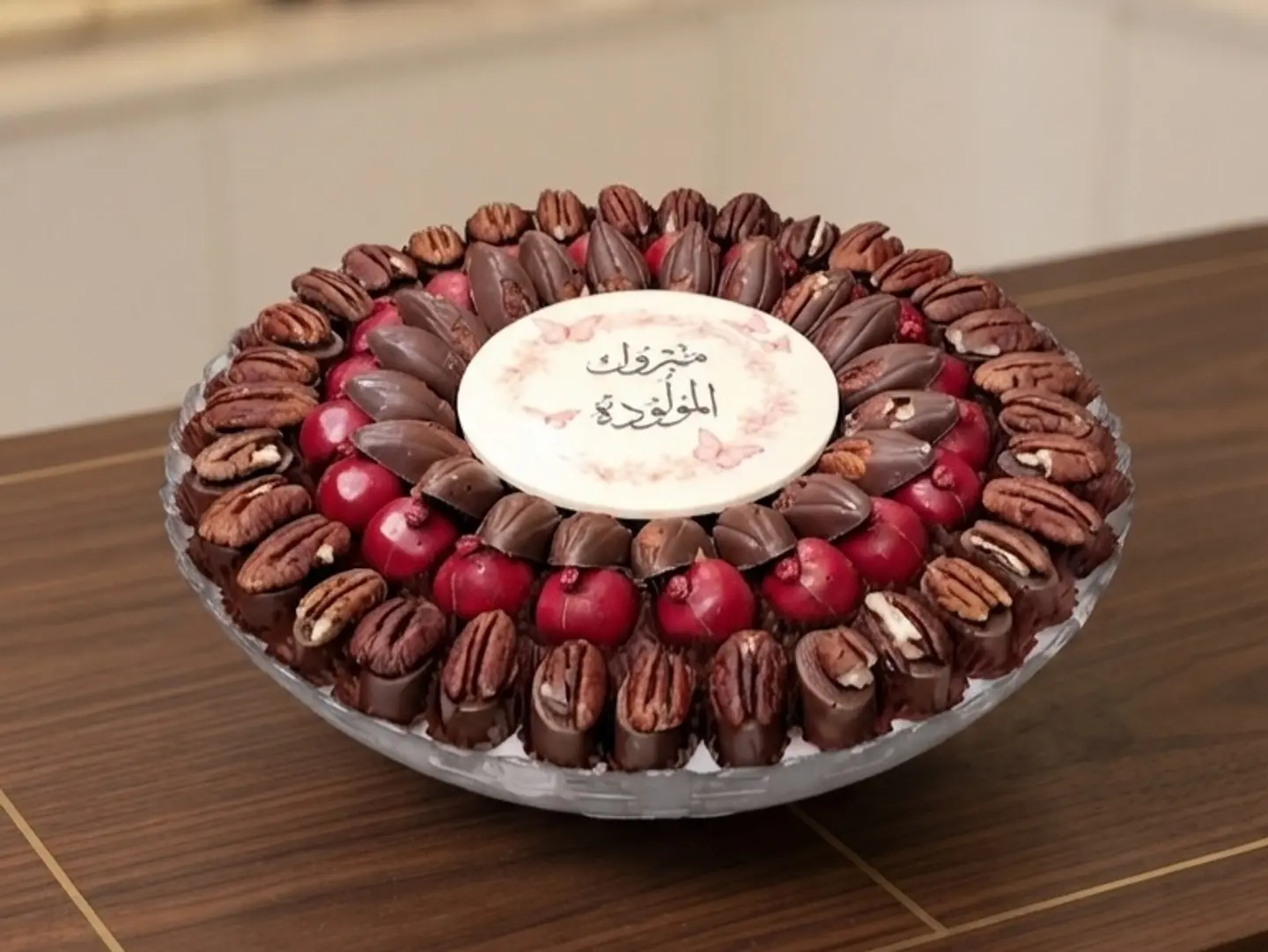 صينية زجاج بعبارة مبروك المولودة