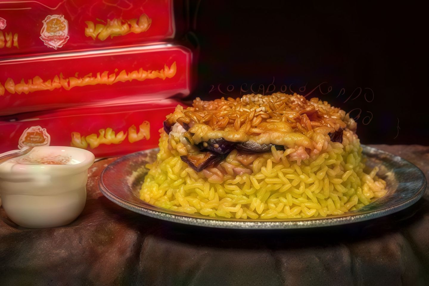 مقلوبة أرز أحمر - مقلوبة دجاج ارز احمر