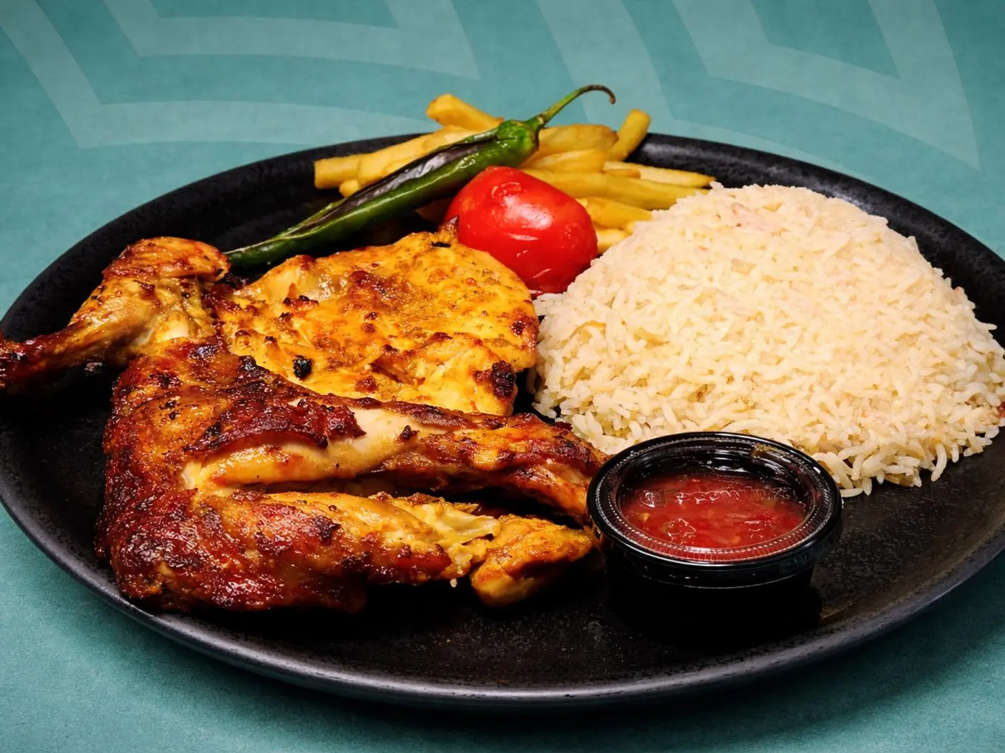 Half Grilled Chicken On Coal W Rice