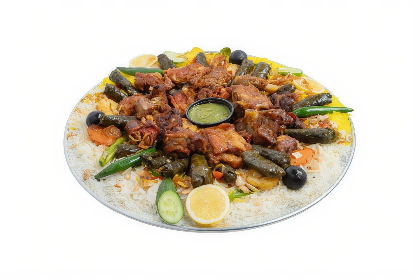 طبق لمّة باللحم محشي ورق عنب