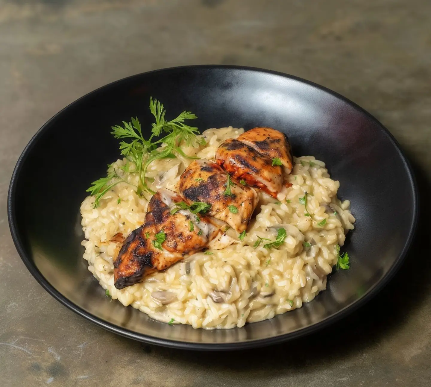 Mushroom Risotto With Chicken Steak