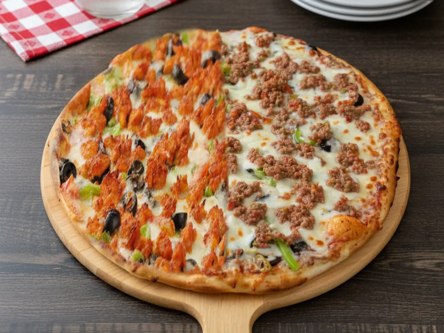 بيتزا مشكل دجاج ولحم مع الخضار (وسط)