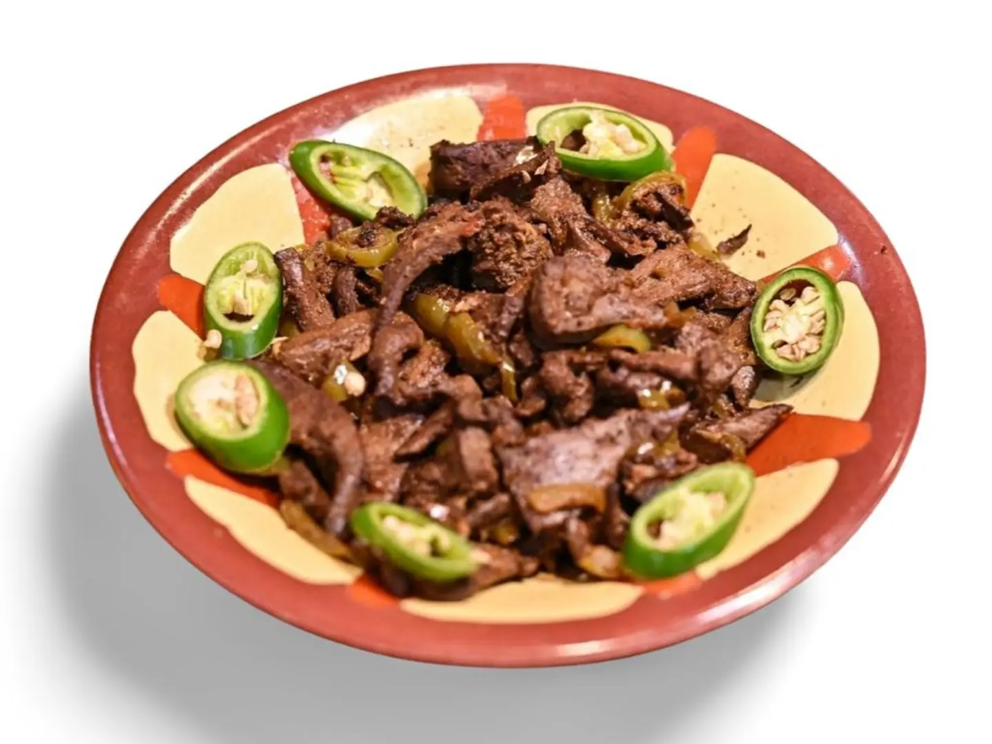 صحن كبدة غنم طازجة مع الخبز وحمص وصوصات اخرى