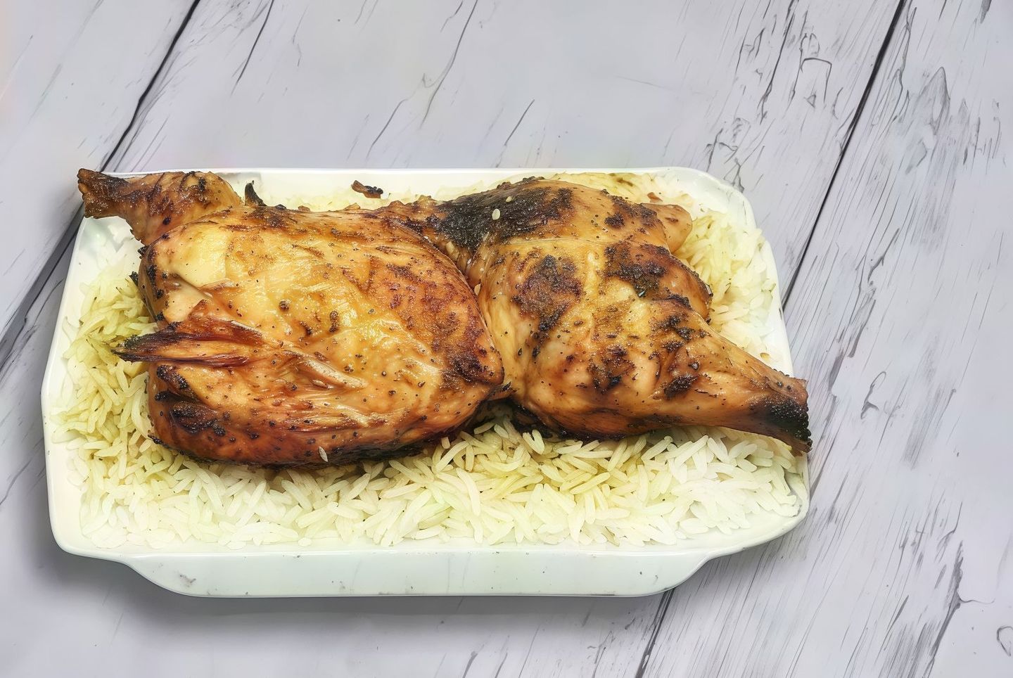 دجاج على فحم مع الارز - نص حبة دجاج