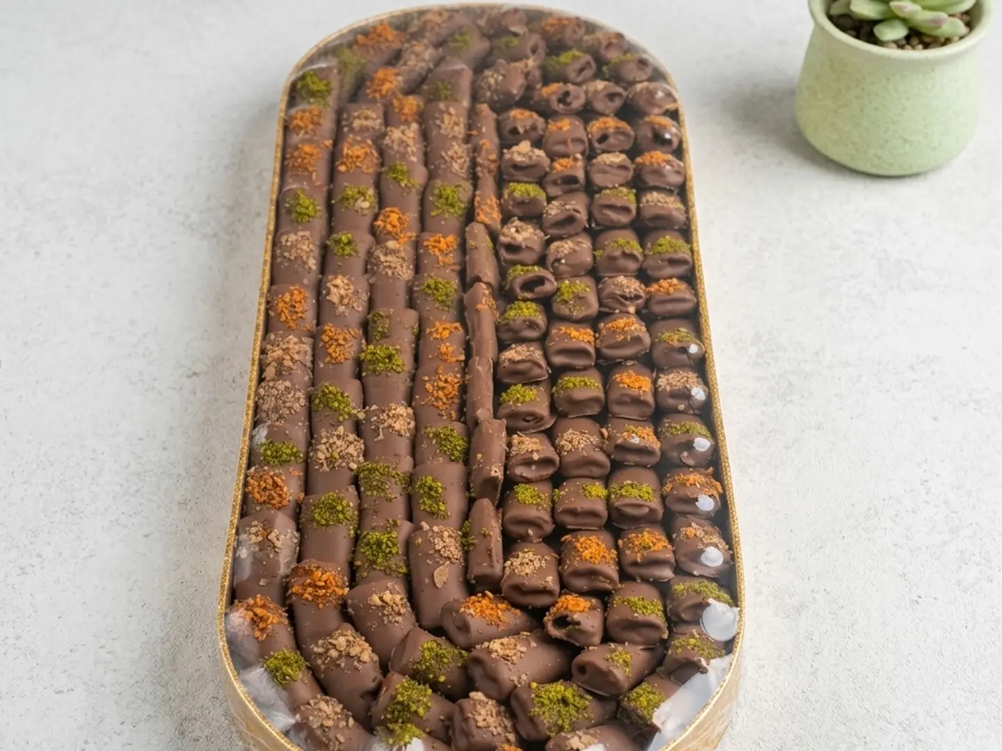 لفائف العيد الخاصة بالشكولاتة في صينية بيضاوية