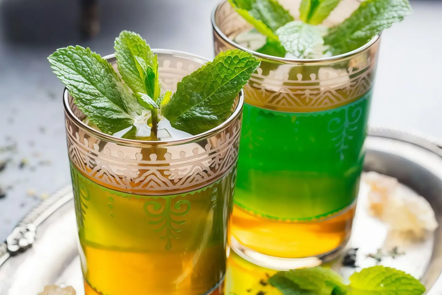 كوب شاي اخضر زجاج مع نعناع
