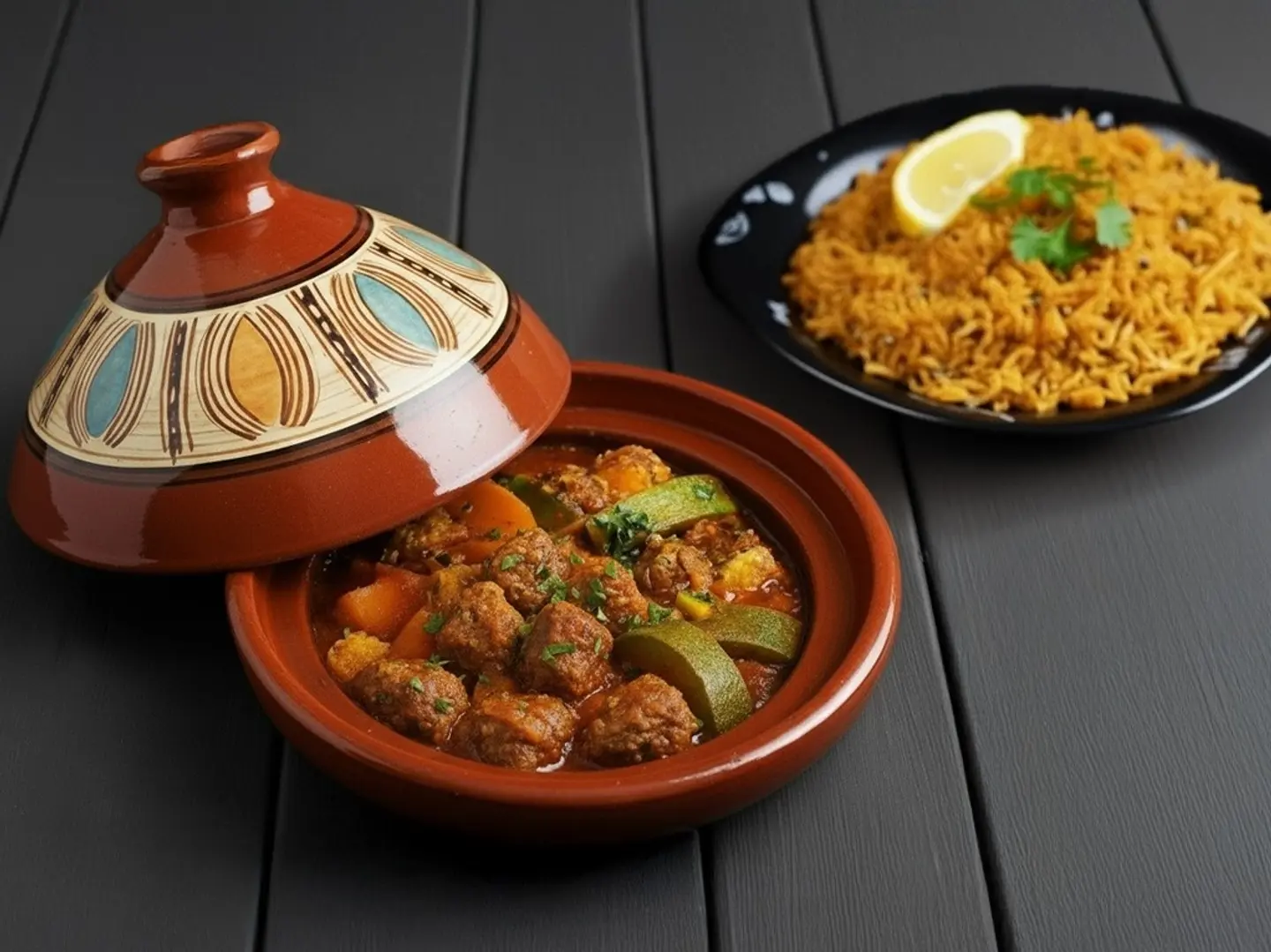 طاجن كفته لحم بالخضارمع الارز