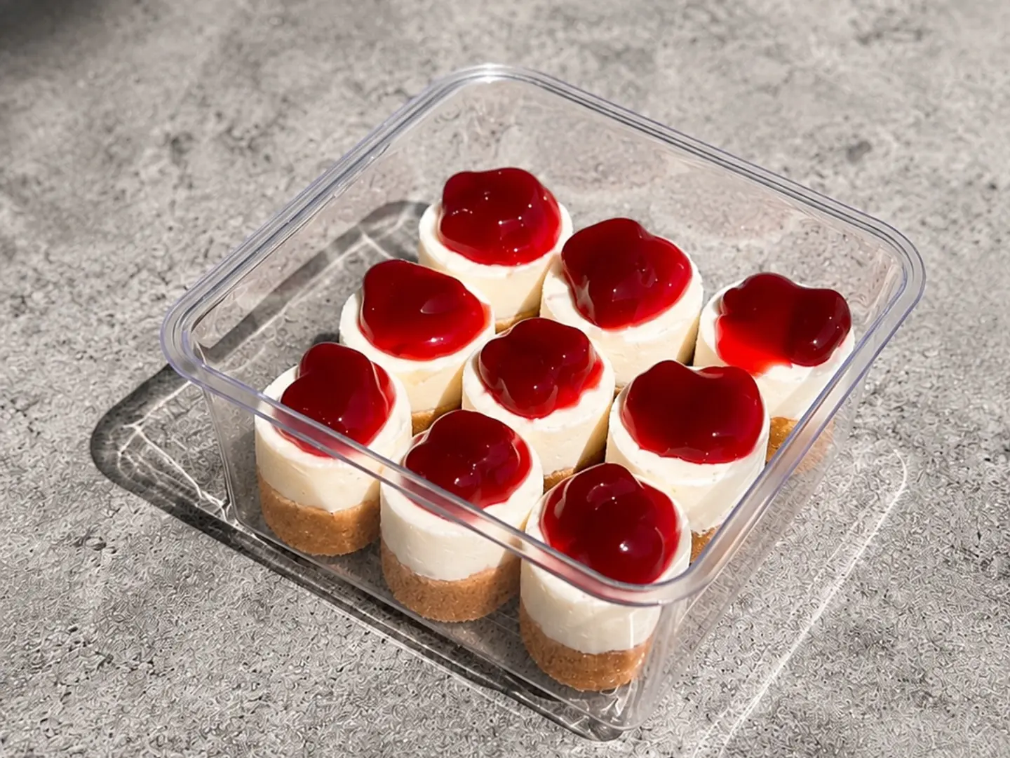 Tiny Pomegranate Cheesecake The Size Of The Piece Two Cm In Two Cm