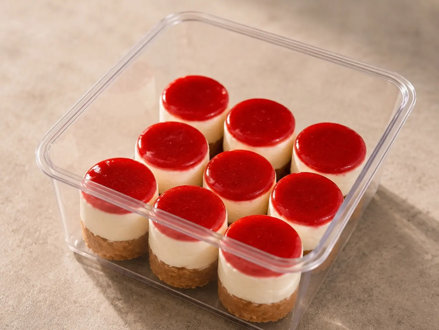 Tiny Mix Berries And Strawberry Cheesecake The Size Of The Piece Two Cm In Two Cm