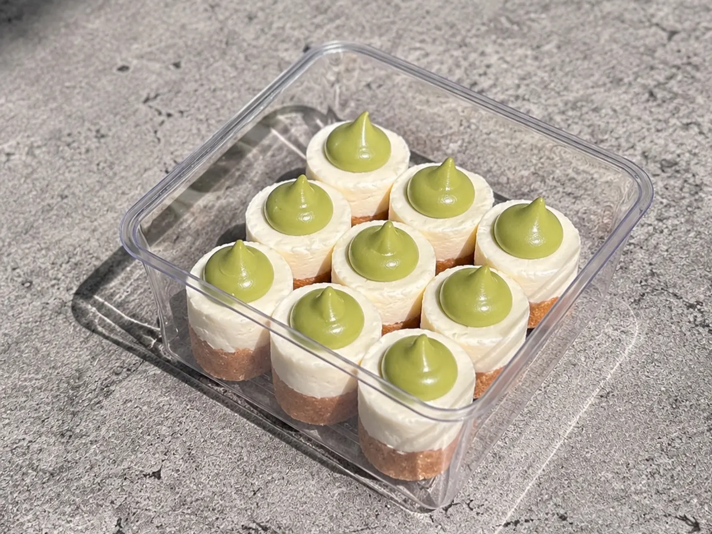 Tiny Pistachio Cheesecake The Size Of The Piece Two Cm In Two Cm