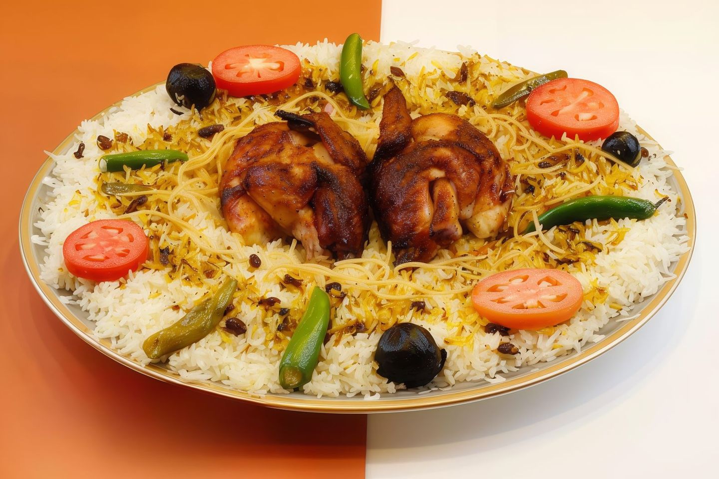 نص دجاجة شواية مع أرز بيشاور
