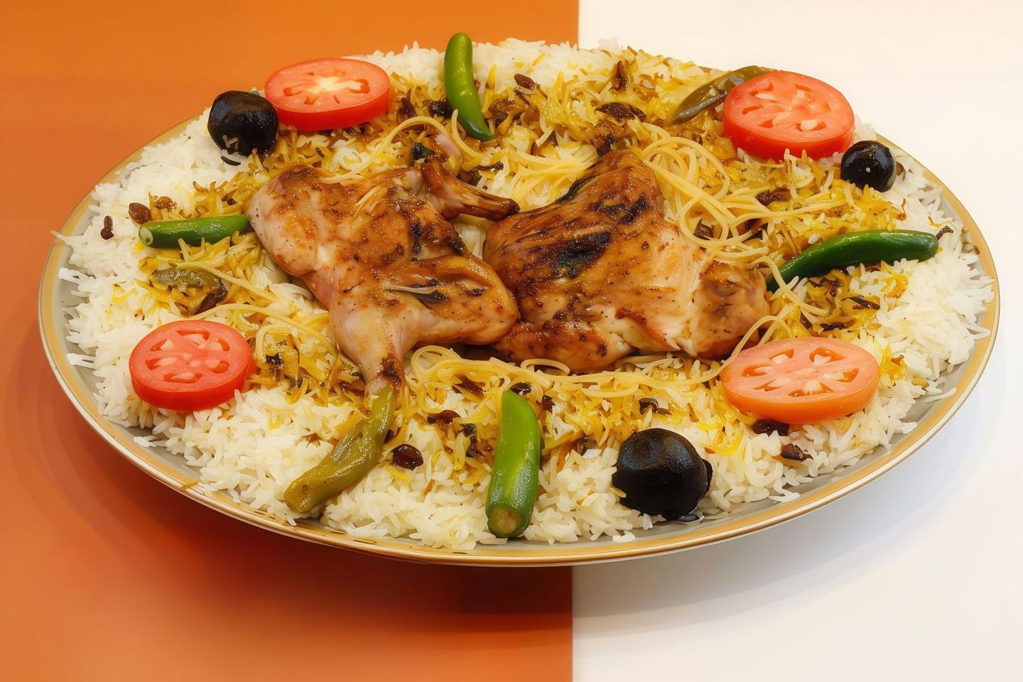 نص دجاجة مظبي مع أرز مندي