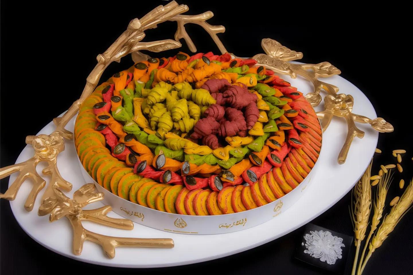 A Tray Of Citrus Fruits With Pine Paste For Special Occasions
