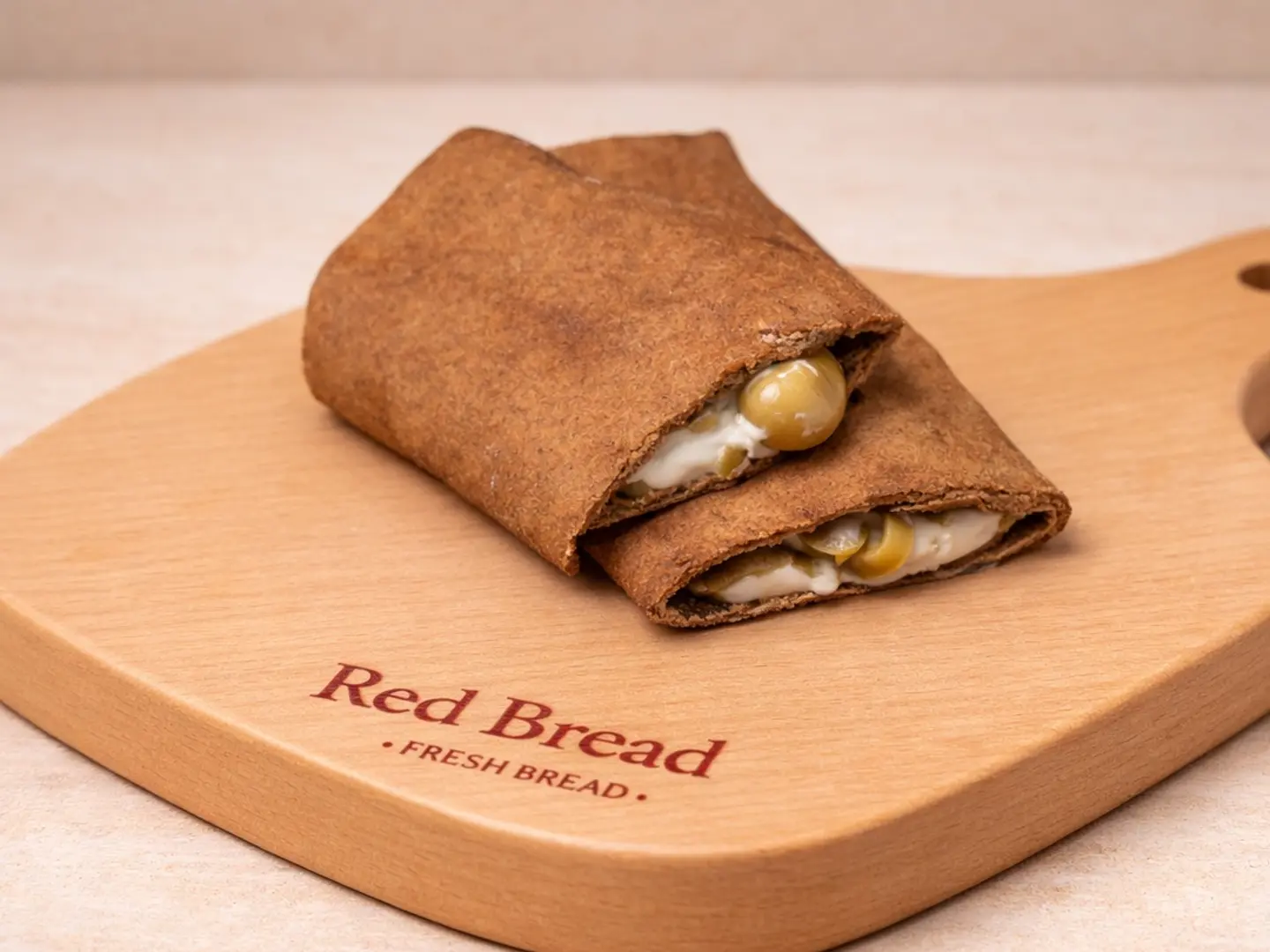 خبز أحمر باللبنة والزيتون