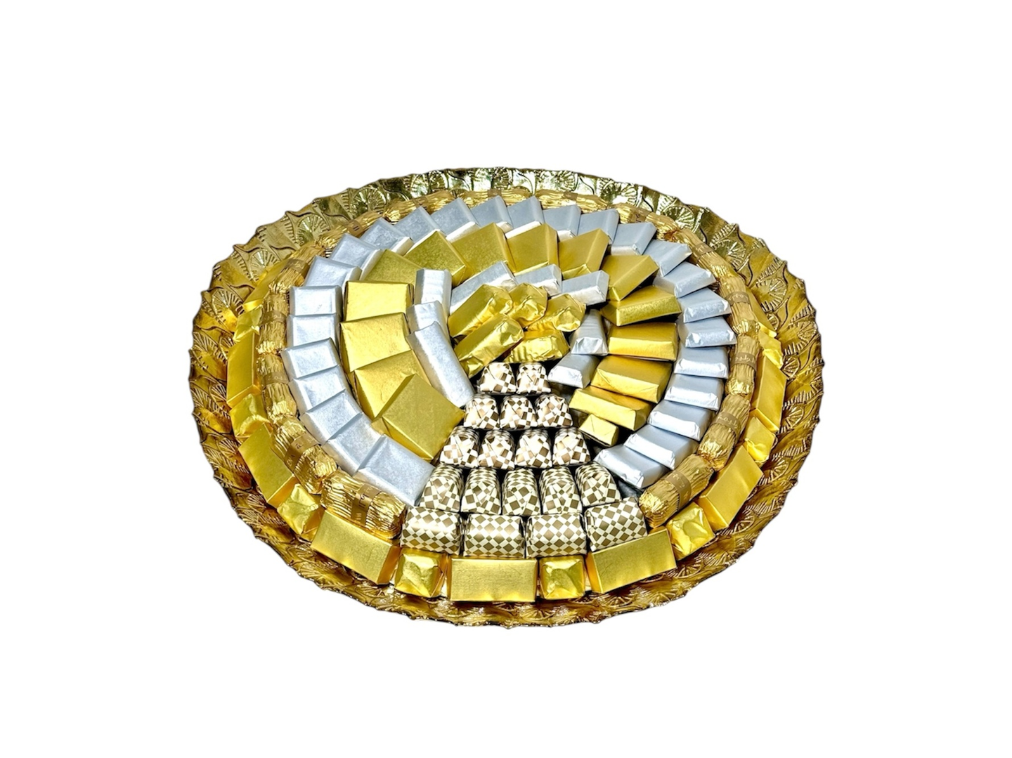 Larage Gold Glass Tray With Assorted Chocolate