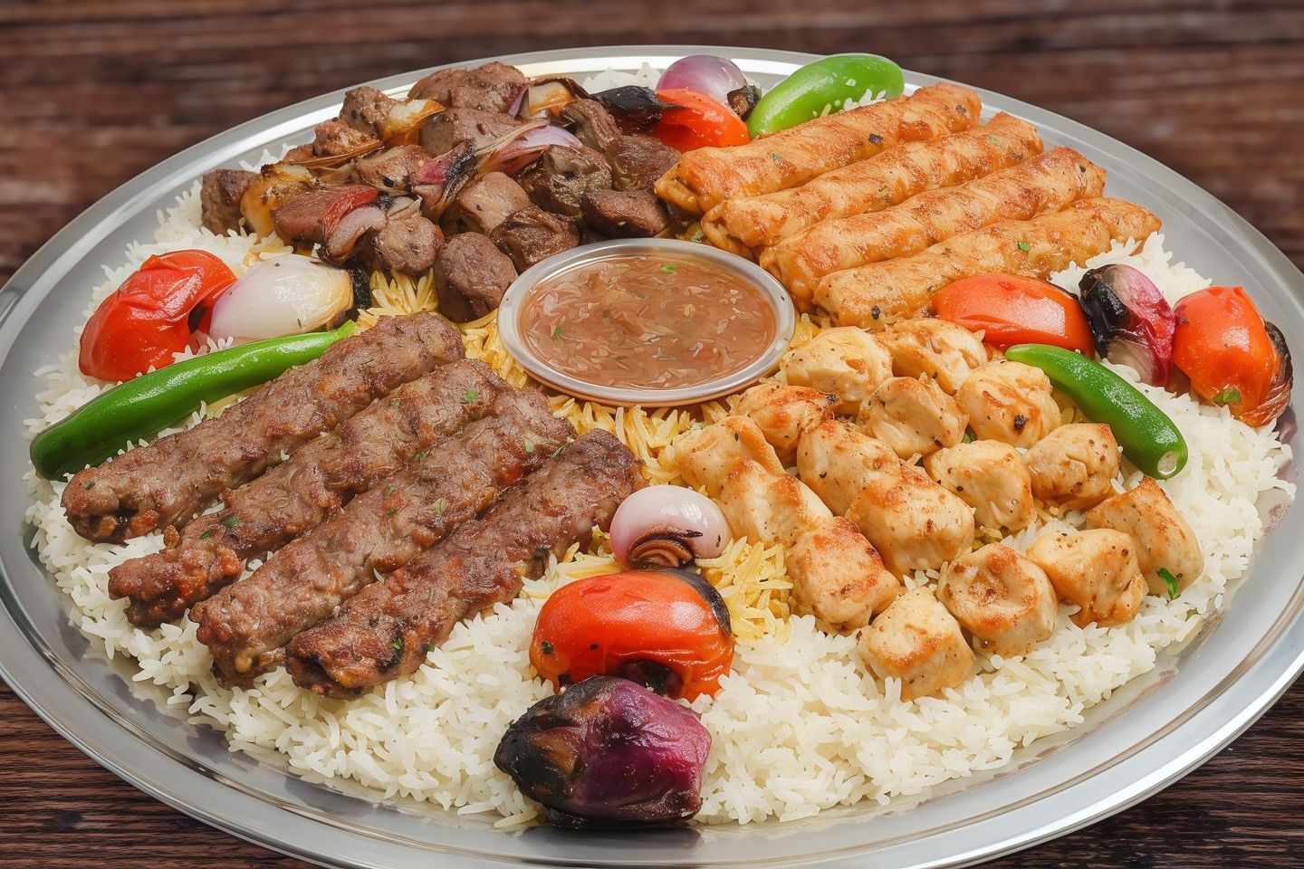 Mix Grill Platter With Rice With Two Chicken