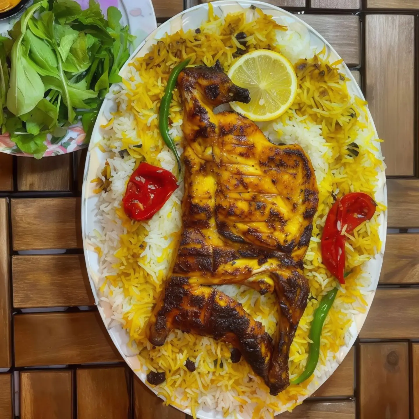 دجاج على الفحم مع ارز - نص حبة دجاج