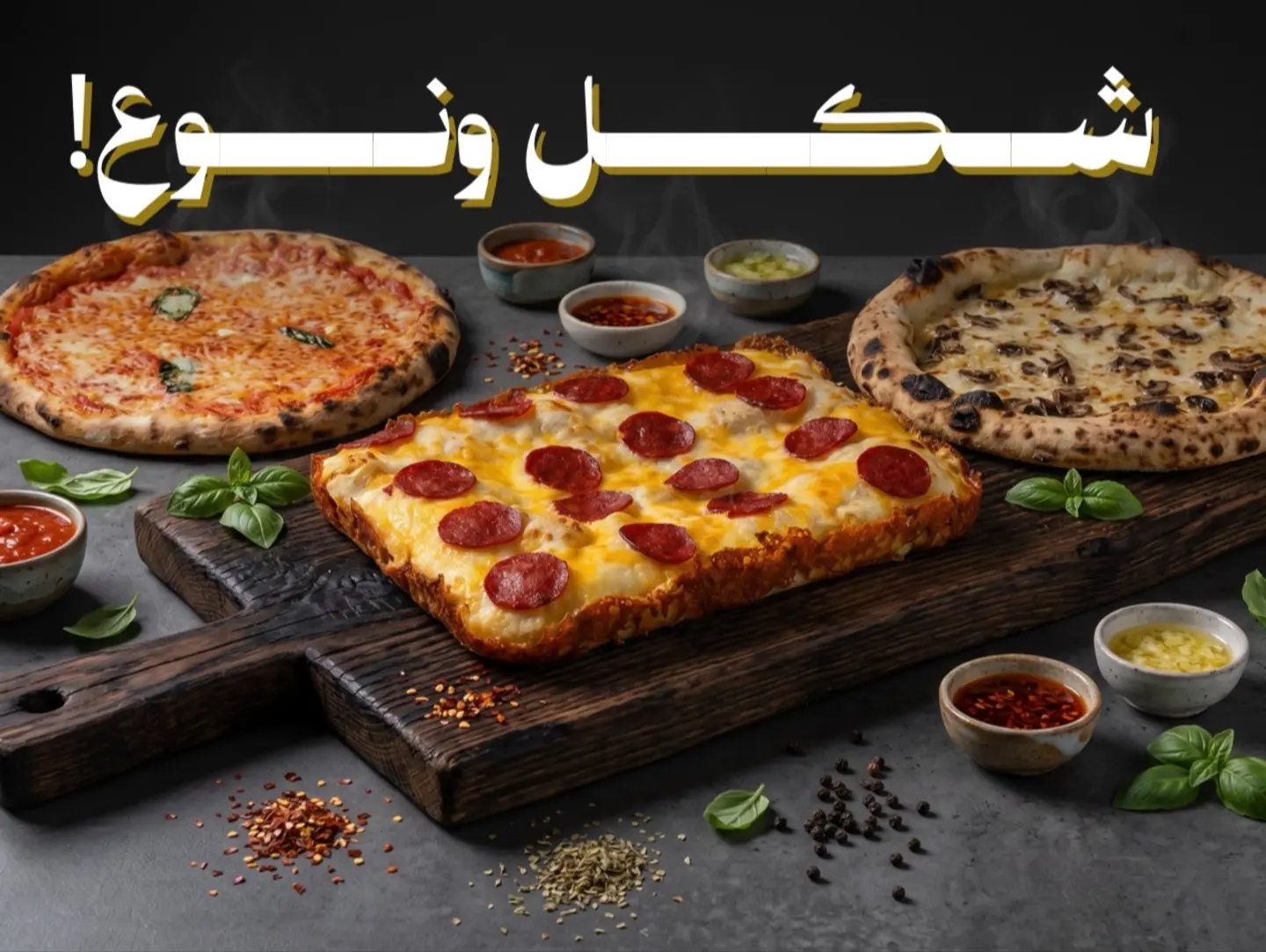 عرض شكل ونوع 3 بيتزا من 3 مدن