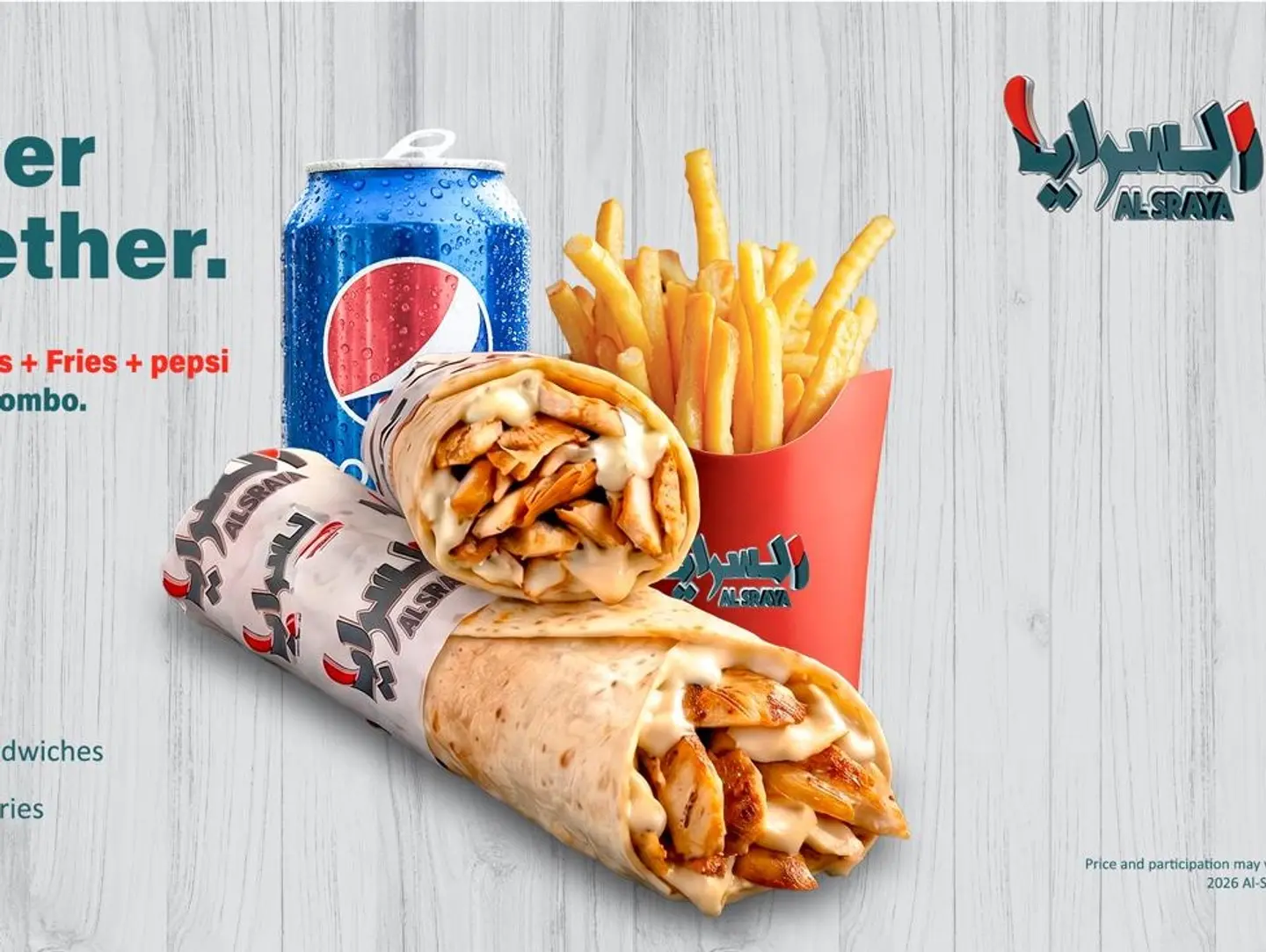 Two Chicken Shawarma Sandwiches With Fries And Pepsi