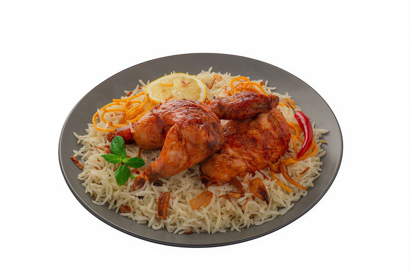 نصف دجاج شواية علي الفحم مع رز بشاور - نصف