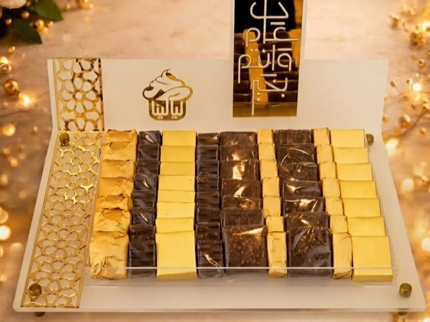 صحن شوكولاتة كرألك عبارة كل عام وانتم بخير