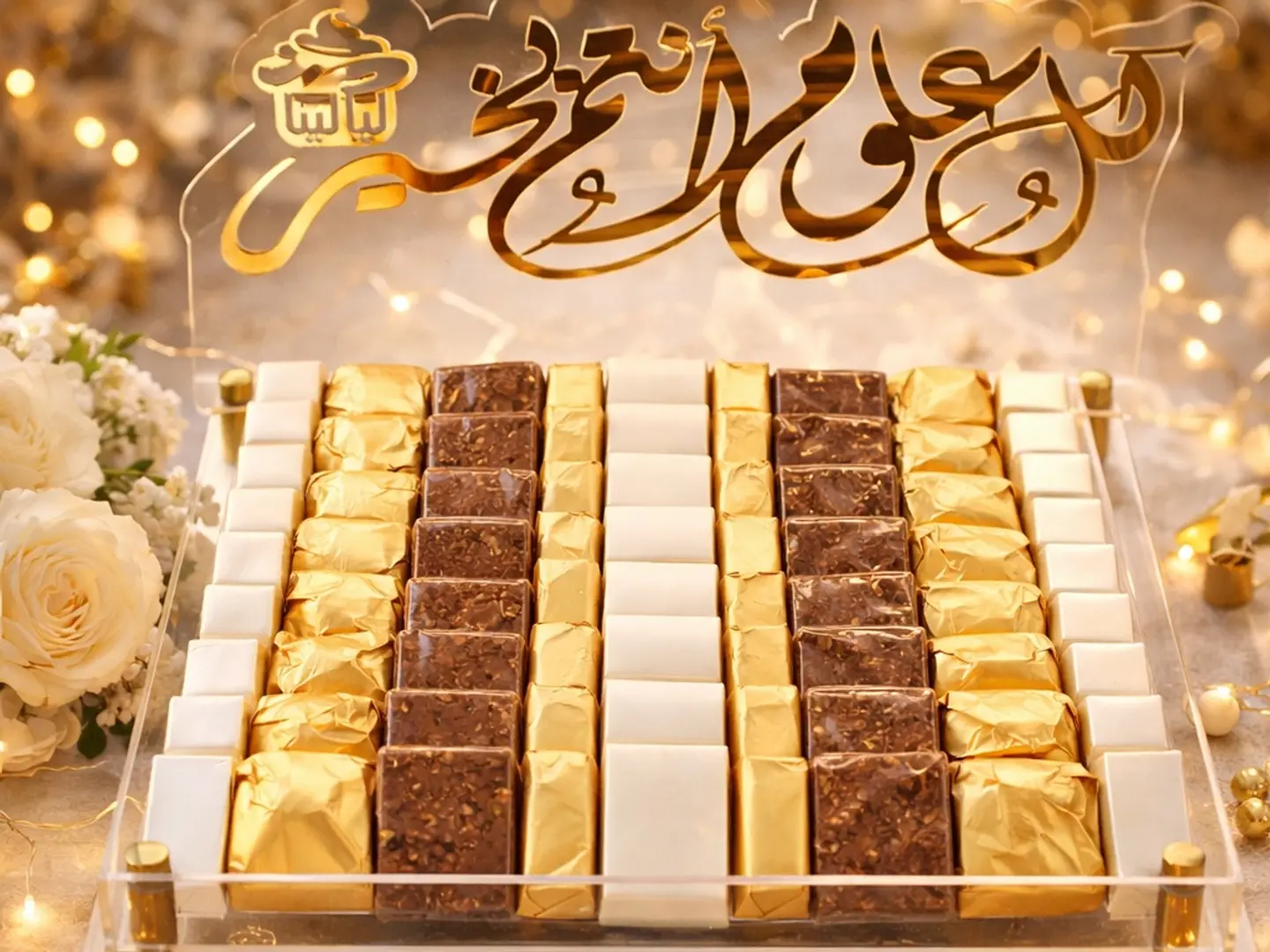 صحن شوكولاتة عبارة كل عام وانتم بخير