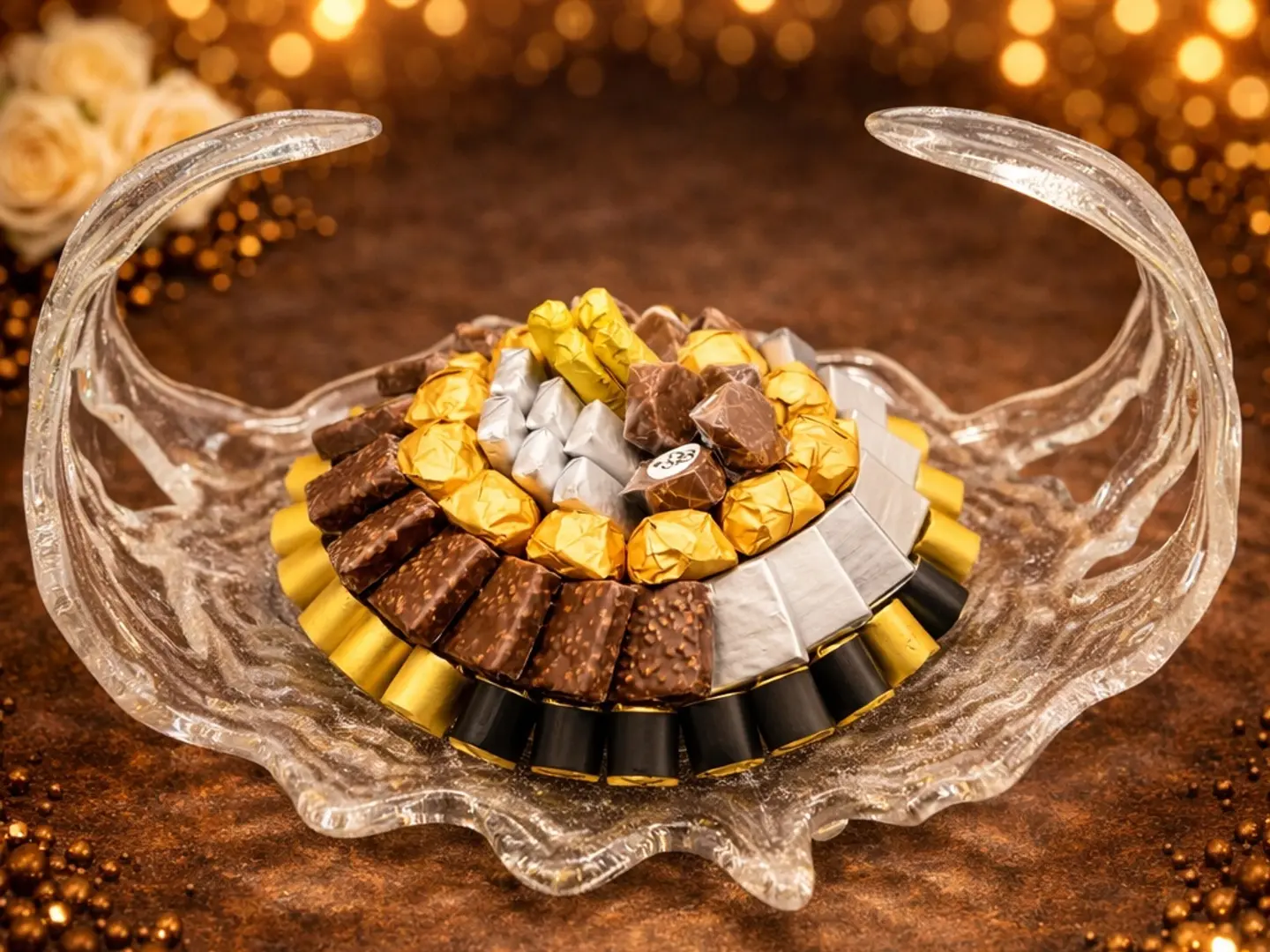 صحن شوكولاتة زجاج شعبه