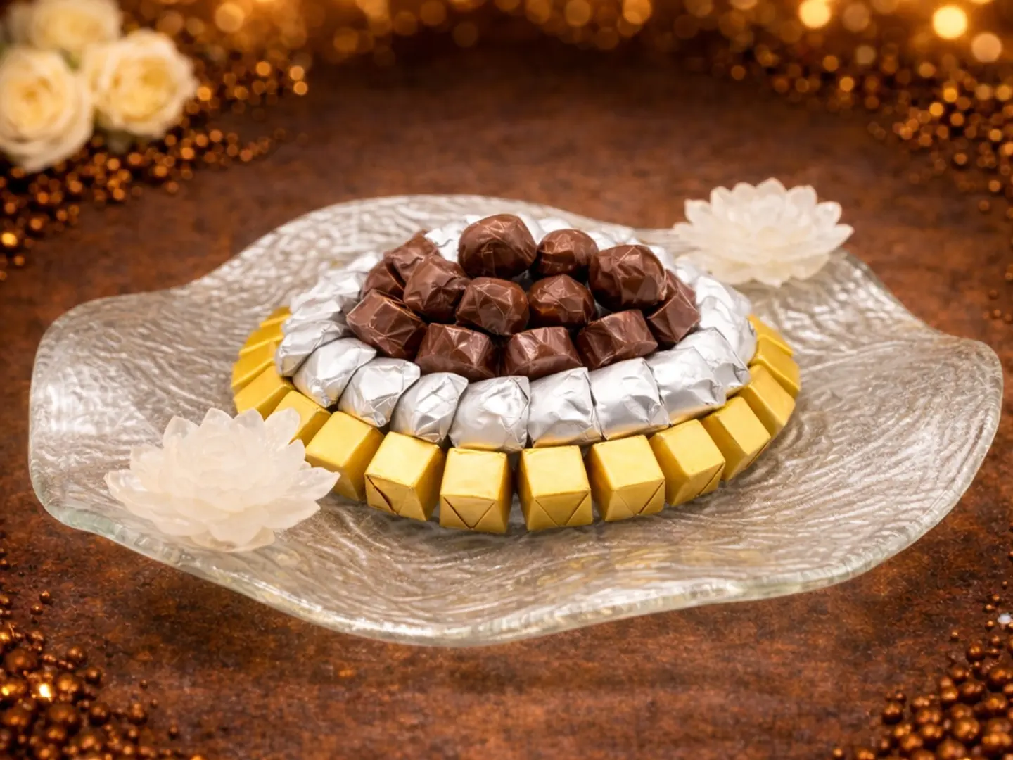 صحن شوكولاتة محار وردتين